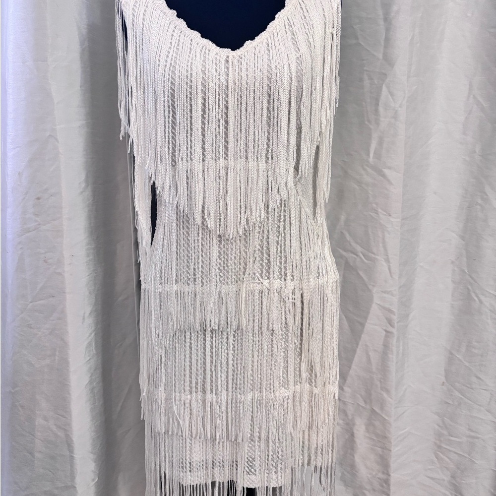 Womens Sleeveless V-Neck Fringe Mini Dress